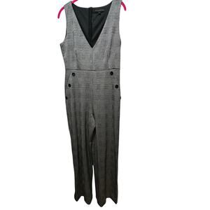 The Vintage Shop Women's Gray Black V-Neckline Plaid Pattern Jumpsuit Size Large